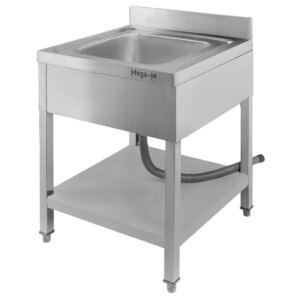 Zlew ze stali nierdzewnej jednokomorowy przyścienny z półką Mega-M S-60 cm G-70 cm H-85 cm N