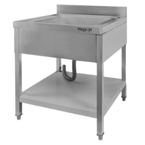 Zlew ze stali nierdzewnej jednokomorowy przyścienny z maskownicą i półką Mega-M S-80 cm G-60 cm H-85 cm N