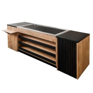 Lada sprzedażowa z taśmą automatyczną dł.1200mm Mega-M H- 92 cm L- 250 cm G- 64 cm Dąb Kraft K003 / czarny N