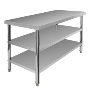 Stół ze stali nierdzewnej centralny z 2-półkami Mega-M X STANDARD S-140 cm G-60 cm H-85 cm N
