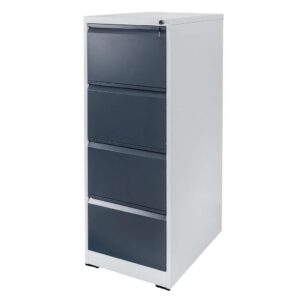 Szafa metalowa kartotekowa FURVERO W4S S/G 4 szuflady A4 szara / grafitowy front  S-45 cm G-62 cm H-134 cm skręcana N