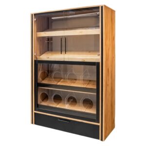 Regał na pieczywo dzielony przeszklony Mega-M H- 204 cm L- 136 cm G- 62 cm dąb kraft / czarny N