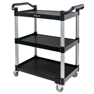Wózek kelnerski z tworzywa 3-półkowy Mega-M S-80 cm G-40 cm H-95 cm czarny N