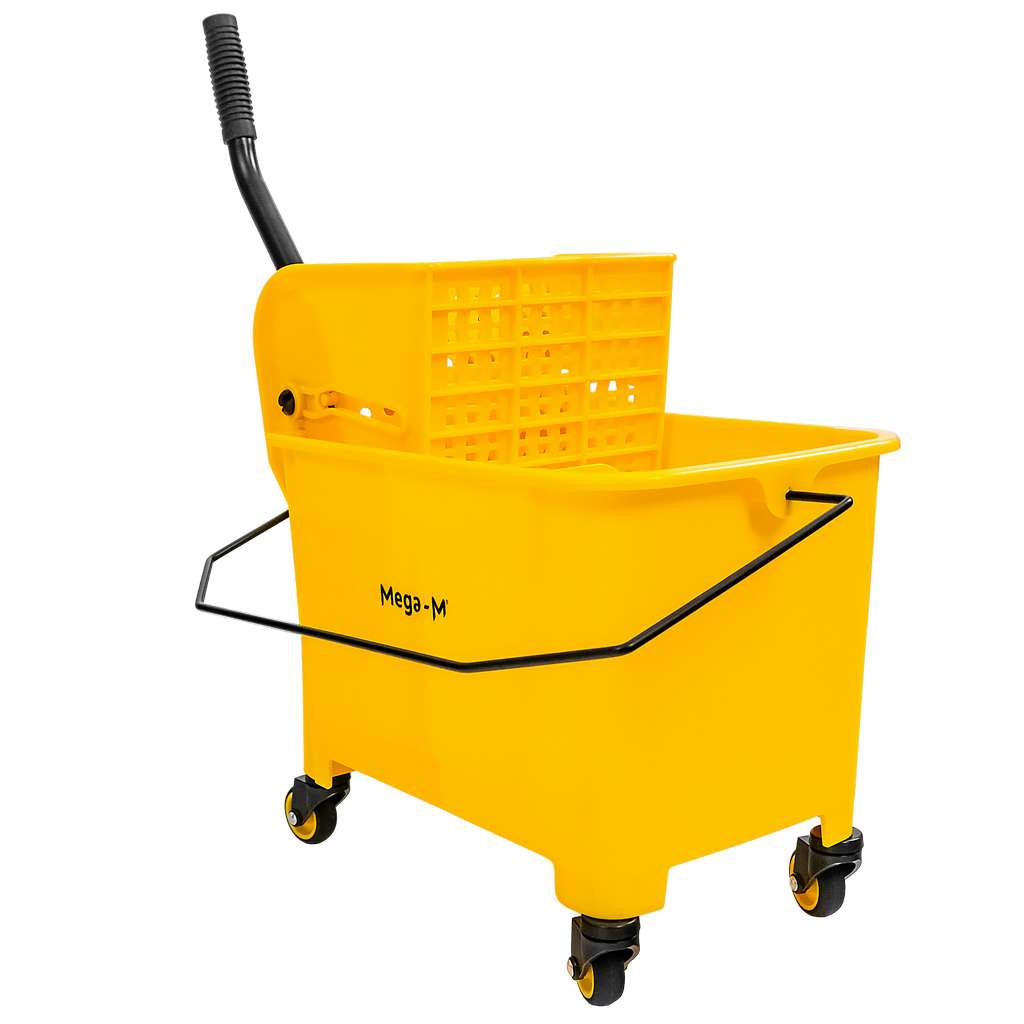 Wózek do sprzątania jednowiaderkowy z prasą 20L Mega-M żółty N - obrazek 4
