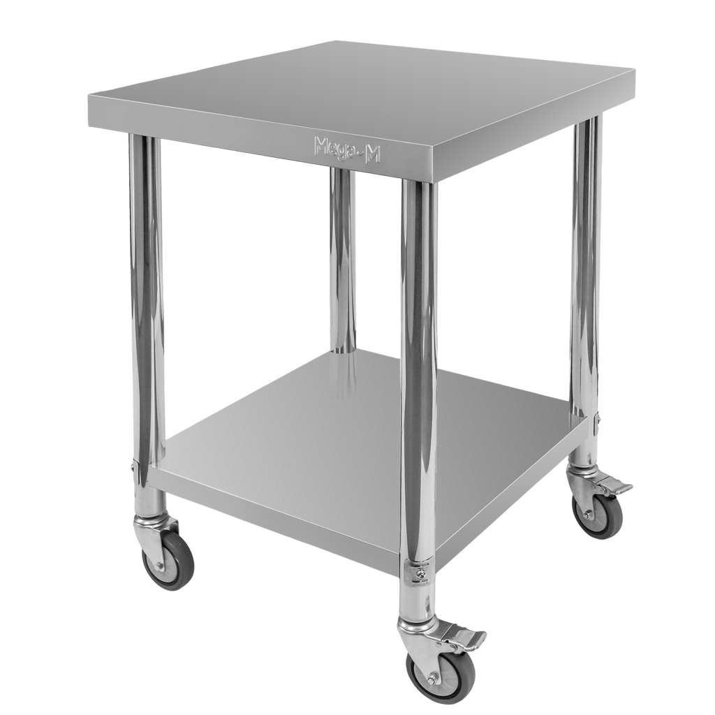 Stół ze stali nierdzewnej centralny z półką na kółkach Mega-M X STANDARD S-60 cm G-60 cm H-85 cm N