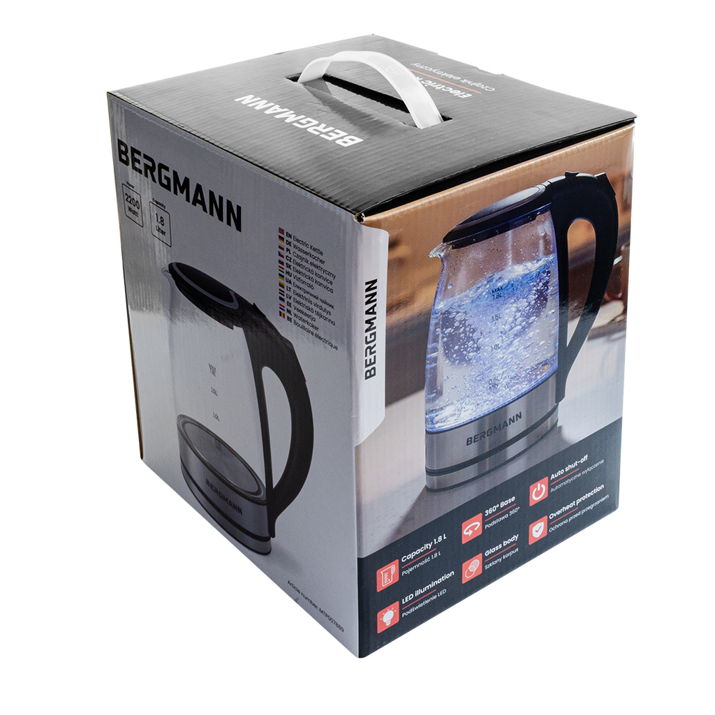 Czajnik elektryczny szklany BERGMANN ZH003 1,8L 2200W podstawa inox pokrywa na przycisk N - obrazek 13