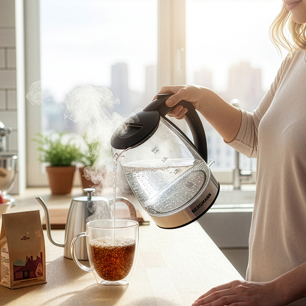 Czajnik elektryczny szklany BERGMANN ZH002 1,8L 2200W podstawa inox N - obrazek 8