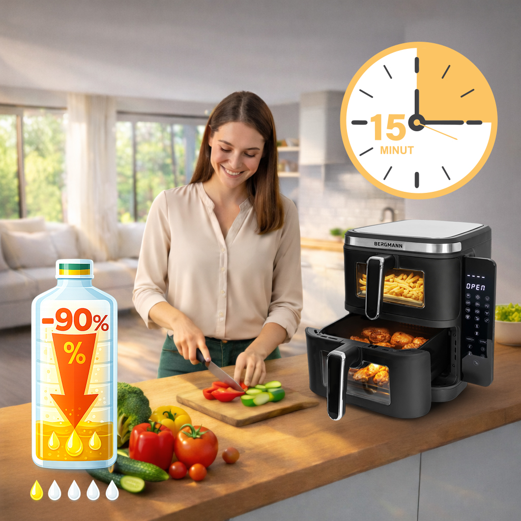 Frytkownica beztłuszczowa BERGMANN YI 2 komory pionowo 5,5l+5,5l 2800W książka N - obrazek 6