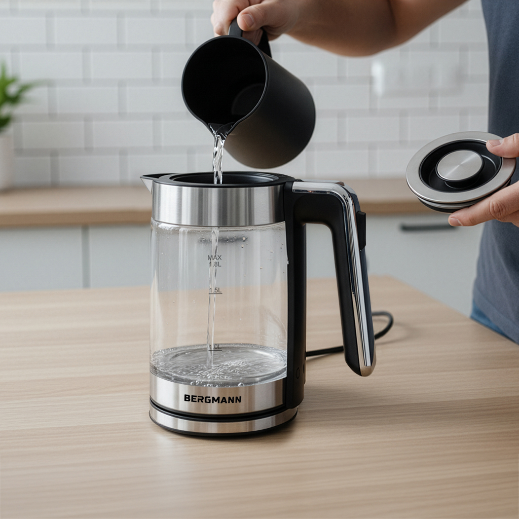Czajnik elektryczny szklany BERGMANN ZH004 1,8L 2200W podstawa inox kształt cylindryczny N - obrazek 9
