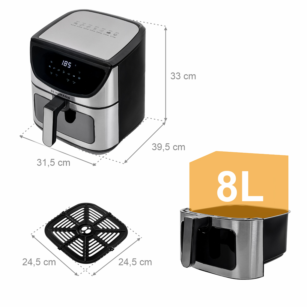 Frytkownica beztłuszczowa BERGMANN YA 1 komora 8l 1800W N - obrazek 4