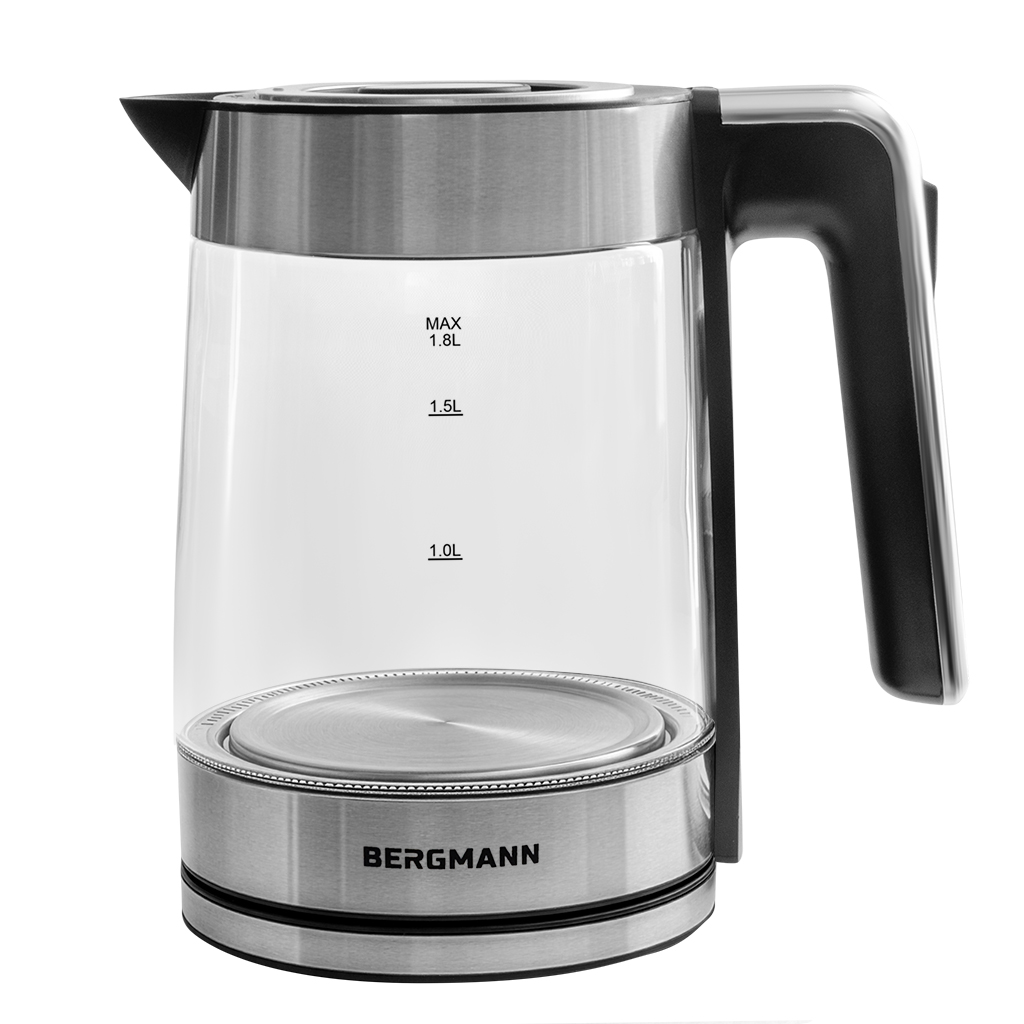 Czajnik elektryczny szklany BERGMANN ZH004 1,8L 2200W podstawa inox kształt cylindryczny N - obrazek 2