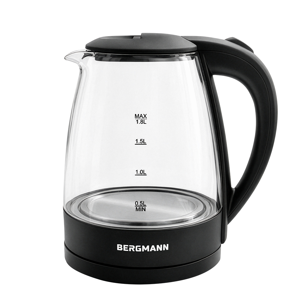 Czajnik elektryczny szklany BERGMANN ZH001 1,8L 2200W podstawa czarna N - obrazek 2
