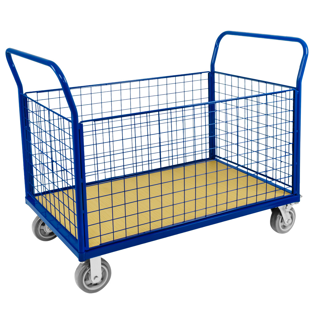 Wózek platformowy FORKBERG 500kg cztery burty siatkowane 110cm x 70cm x H-99cm niebieski N - obrazek 2