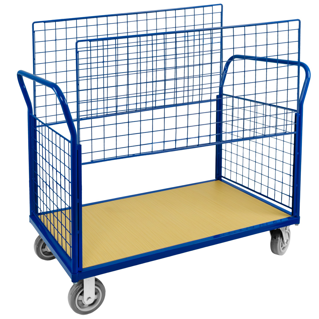 Wózek platformowy FORKBERG 500kg cztery burty siatkowane 110cm x 70cm x H-99cm niebieski N - obrazek 4