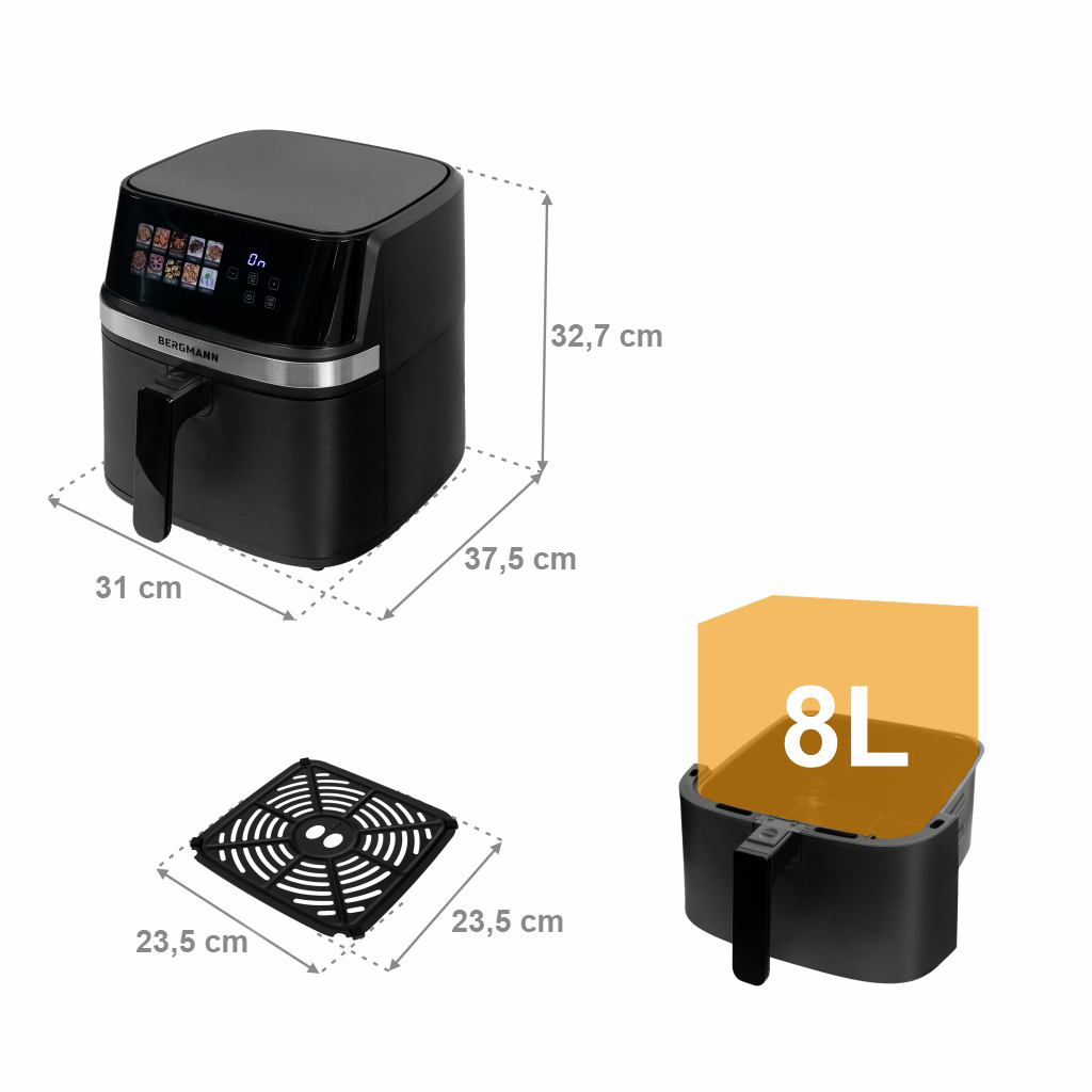Frytkownica beztłuszczowa BERGMANN YI 1 komora 8l 1700W książka N - obrazek 5