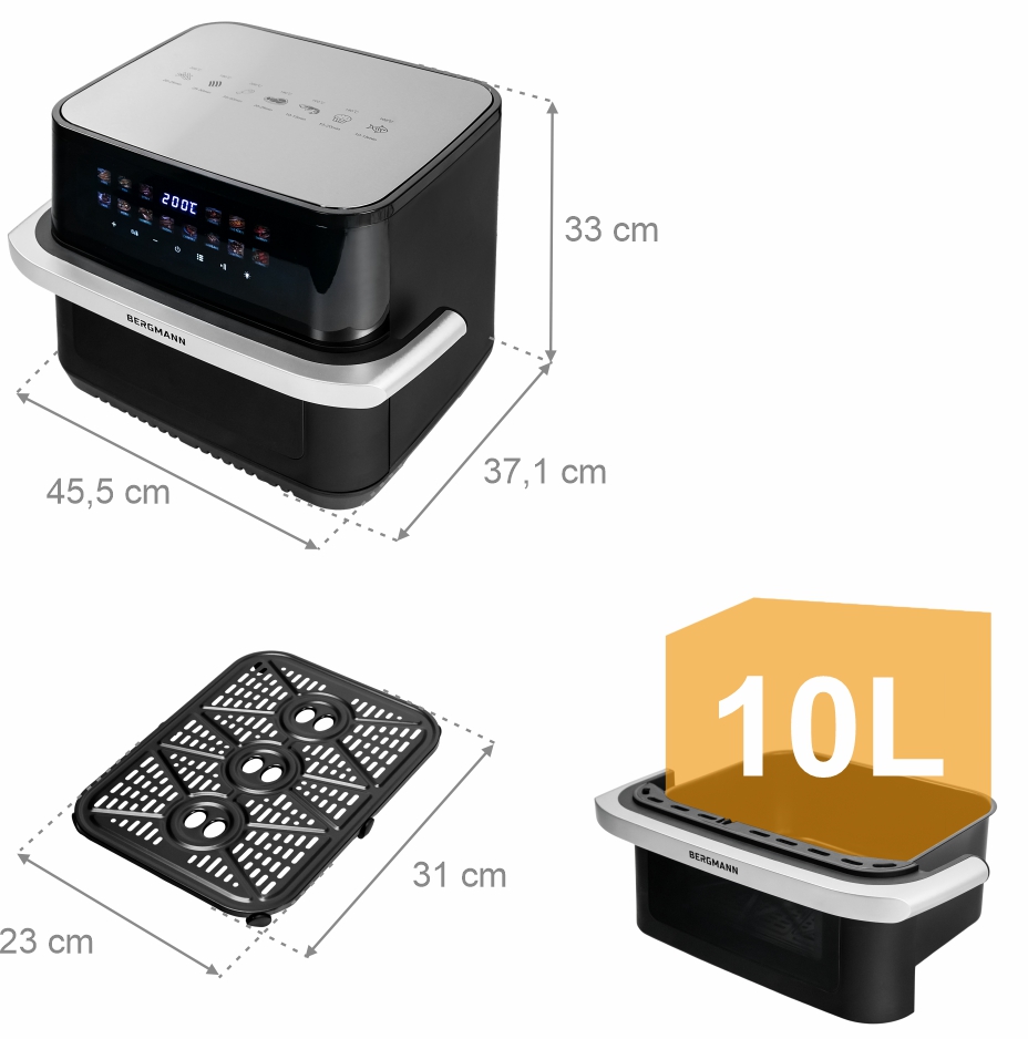Frytkownica beztłuszczowa BERGMANN YA 1 komora 10l 2000W N - obrazek 4