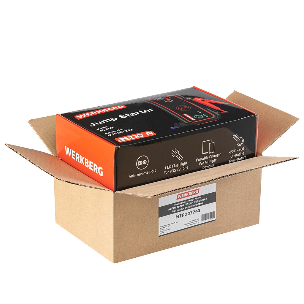 Powerbank rozruchowy WERKBERG AL005 1500A/2500A 23800mAh ładowarka bezprzewodowa N - obrazek 12