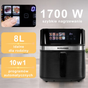 Frytkownica beztłuszczowa BERGMANN YI 1 komora 8l 1700W książka N