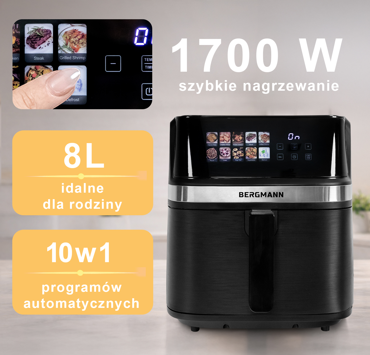 Frytkownica beztłuszczowa BERGMANN YI 1 komora 8l 1700W książka N