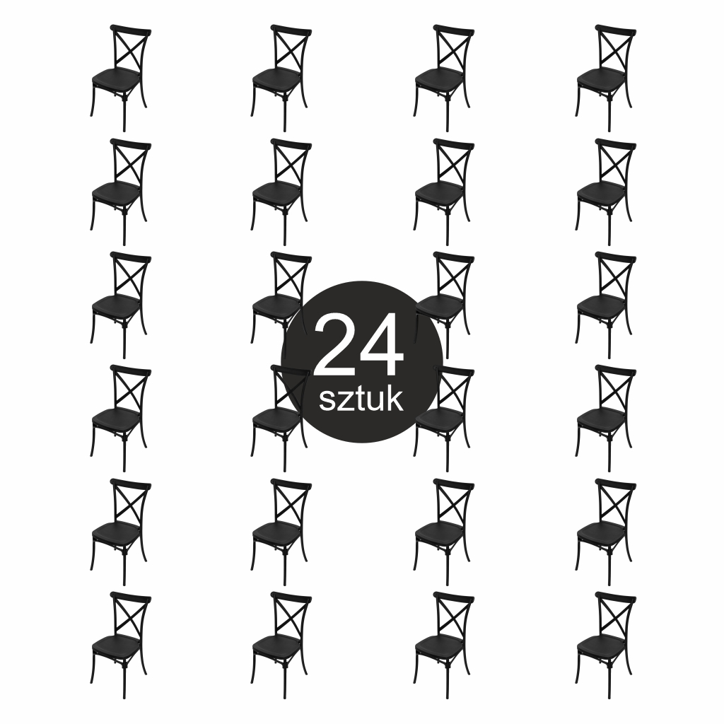 Krzesło bankietowe industrialne FURVERO BOHO PP poduszka ekoskóra kolor czarny ZESTAW 24 szt N