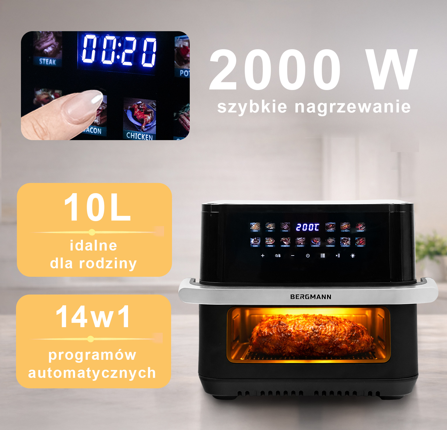Frytkownica beztłuszczowa BERGMANN YA 1 komora 10l 2000W N