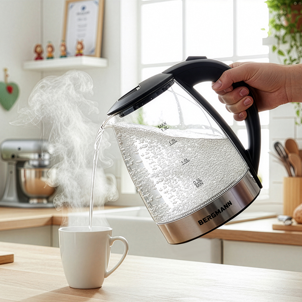 Czajnik elektryczny szklany BERGMANN ZH002 1,8L 2200W podstawa inox N - obrazek 7