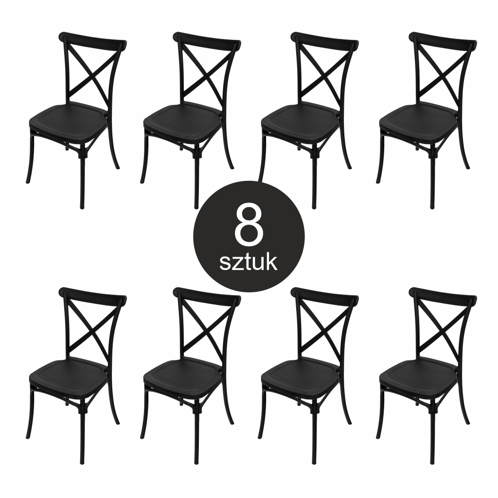 Krzesło bankietowe industrialne FURVERO BOHO PP poduszka ekoskóra kolor czarny ZESTAW 8 szt N