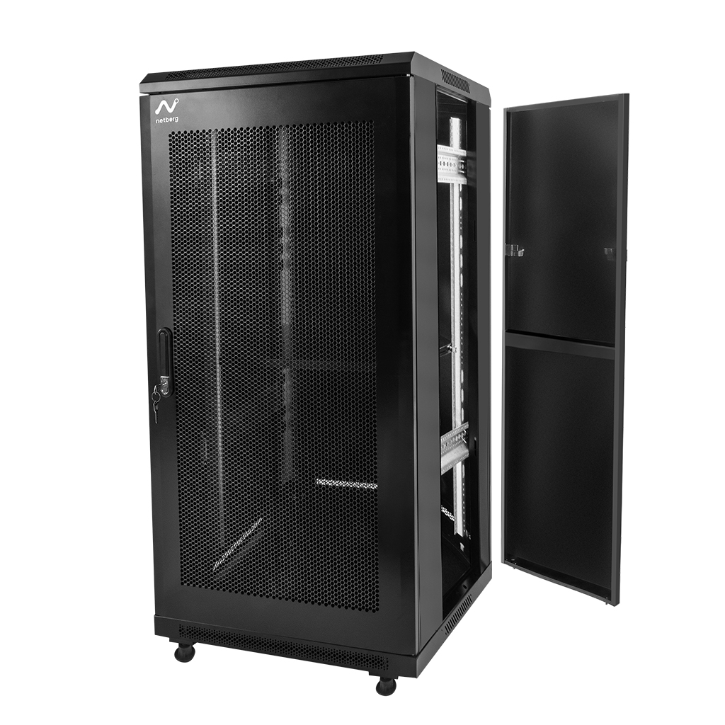 Szafa Rack NETBERG 19" 22U 600x600 stojąca drzwi perforowane czarny N - obrazek 2