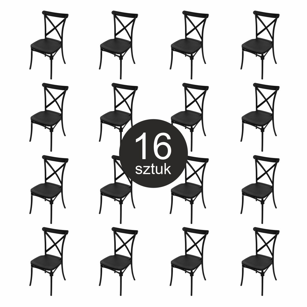 Krzesło bankietowe industrialne FURVERO BOHO PP poduszka ekoskóra kolor czarny ZESTAW 16 szt N