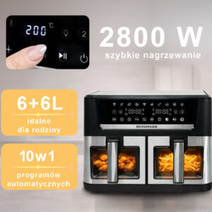 Frytkownica beztłuszczowa BERGMANN YO 2 komory poziome 6l+6L 2800W N