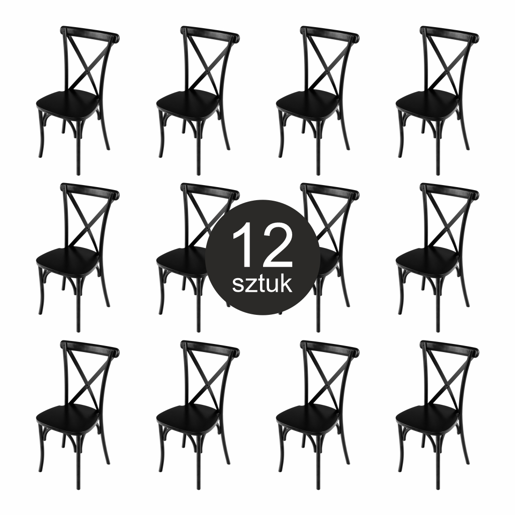 Krzesło drewniane bankietowe kuchenne rustykalne FURVERO BOHO drewno bukowe czarny ZESTAW 12 szt N