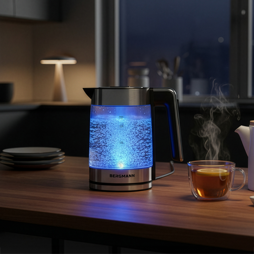 Czajnik elektryczny szklany BERGMANN ZH004 1,8L 2200W podstawa inox kształt cylindryczny N - obrazek 6