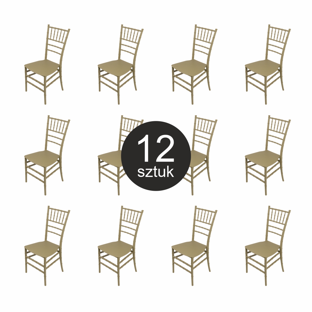 Krzesło bankietowe weselne FURVERO CHIAVARI PP poduszka ekoskóra kolor szampański-pistacjowy ZESTAW 12 szt N