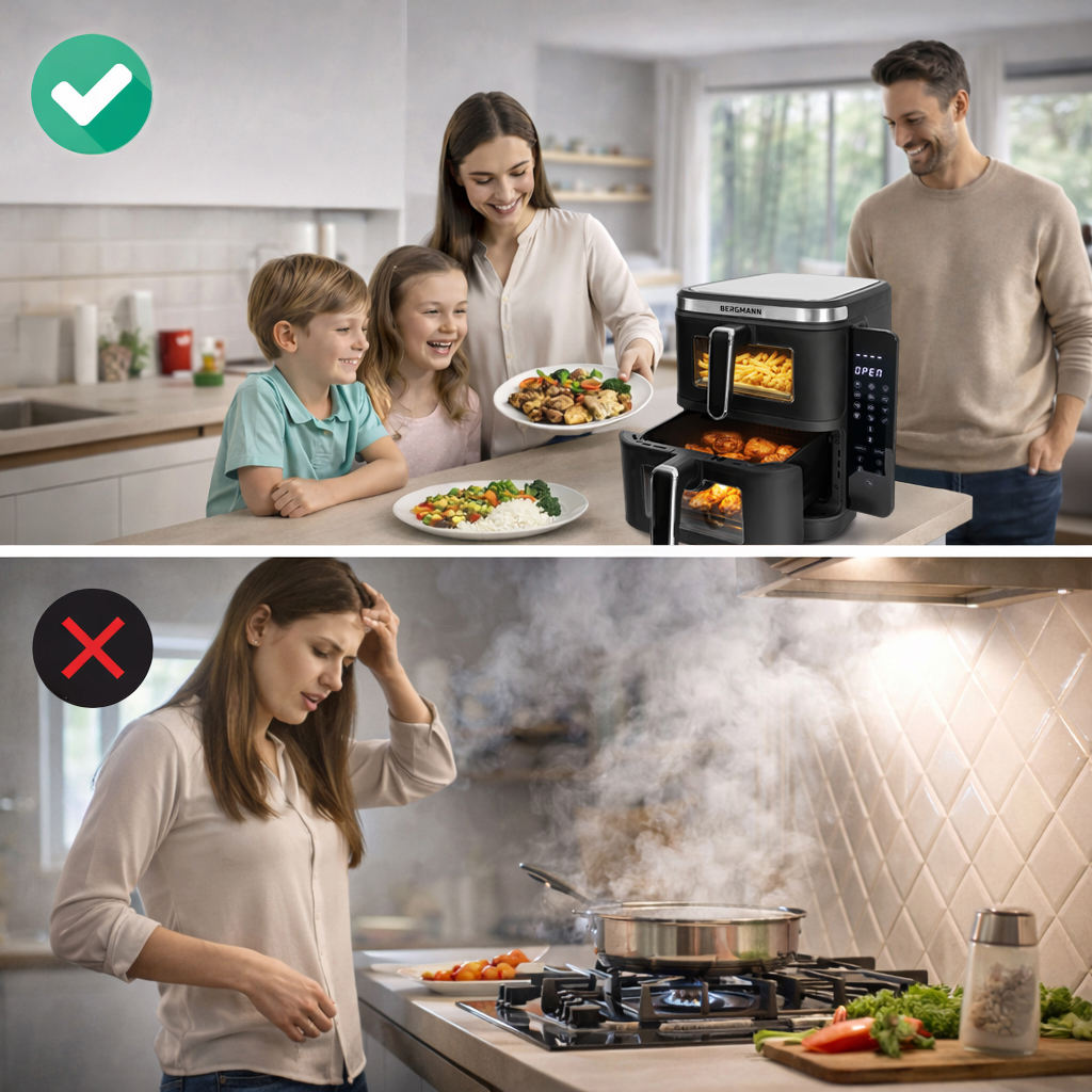 Frytkownica beztłuszczowa BERGMANN YI 2 komory pionowo 5,5l+5,5l 2800W książka N - obrazek 7