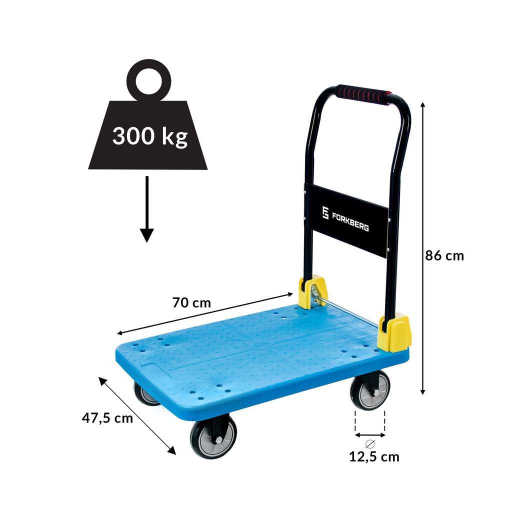 Wózek platformowy FORKBERG 300kg 70cm x 48cm H-85cm S niebieski N - obrazek 3