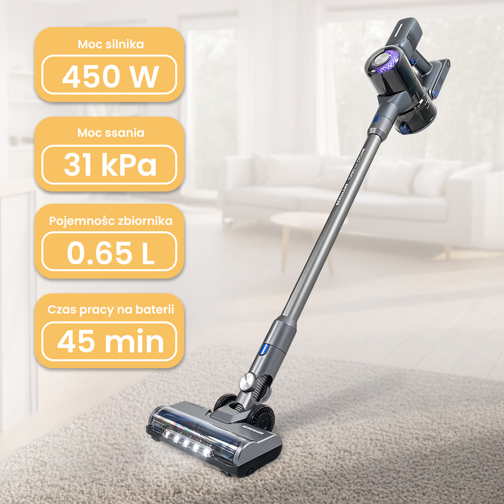 Odkurzacz bezprzewodowy pionowy BERGMANN HAX 125 450W N