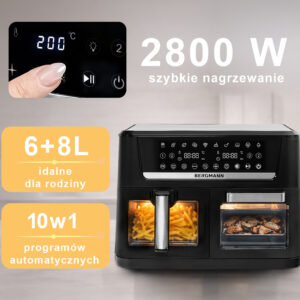 Frytkownica beztłuszczowa BERGMANN YO 2 komory poziome 6l+8l 2800W N