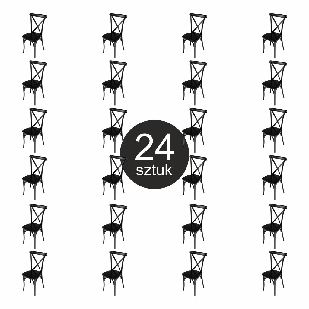 Krzesło drewniane bankietowe kuchenne rustykalne FURVERO BOHO drewno bukowe czarny ZESTAW 24 szt N