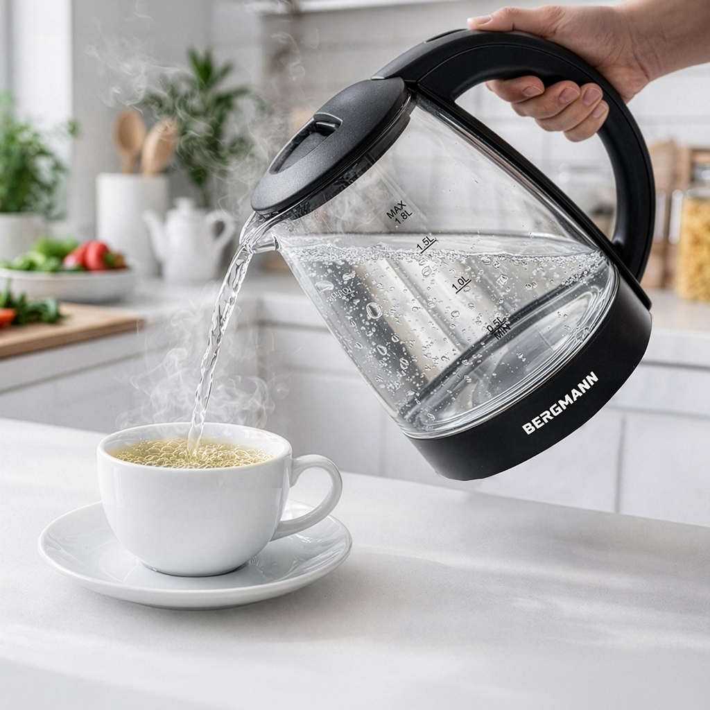 Czajnik elektryczny szklany BERGMANN ZH001 1,8L 2200W podstawa czarna N - obrazek 12