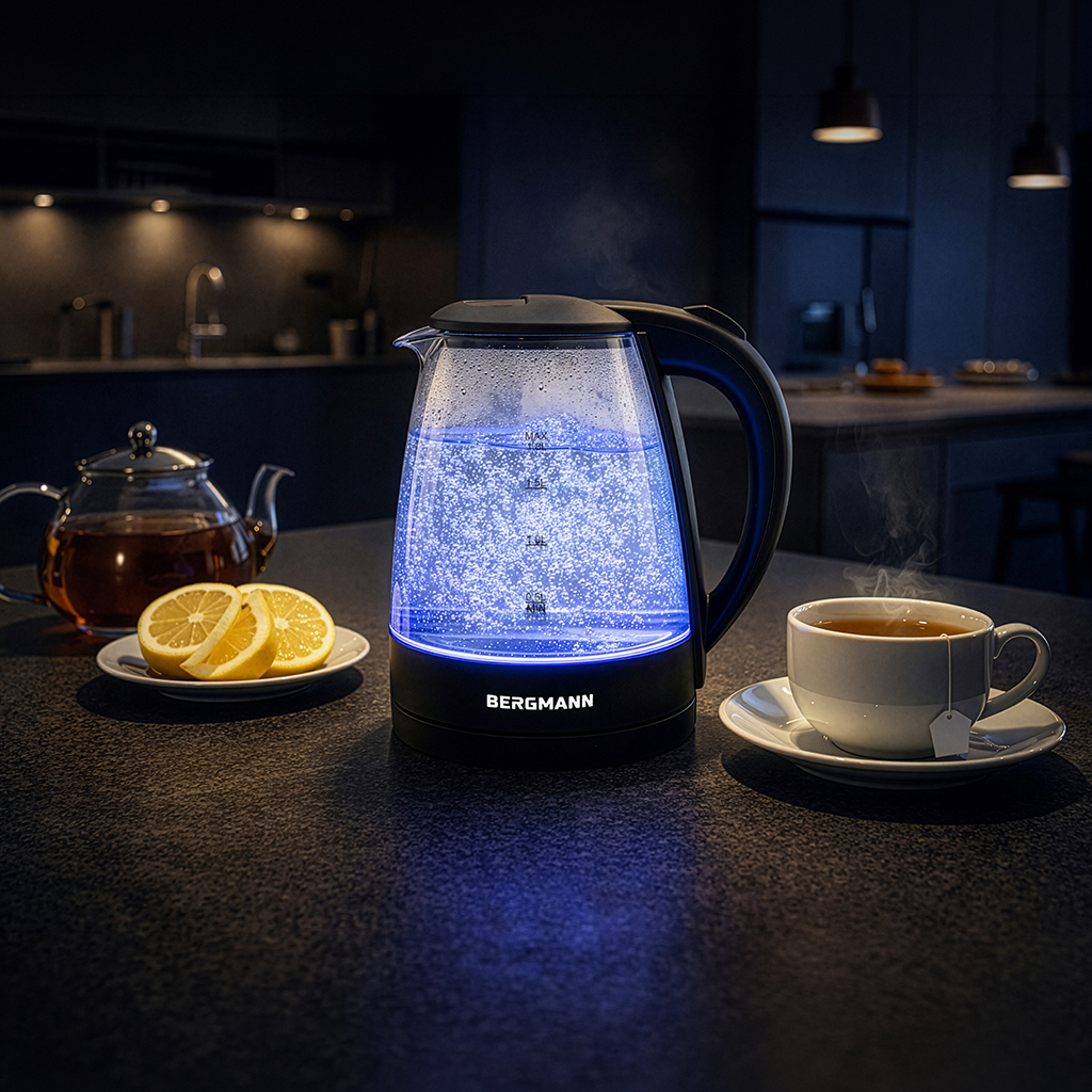 Czajnik elektryczny szklany BERGMANN ZH001 1,8L 2200W podstawa czarna N - obrazek 10