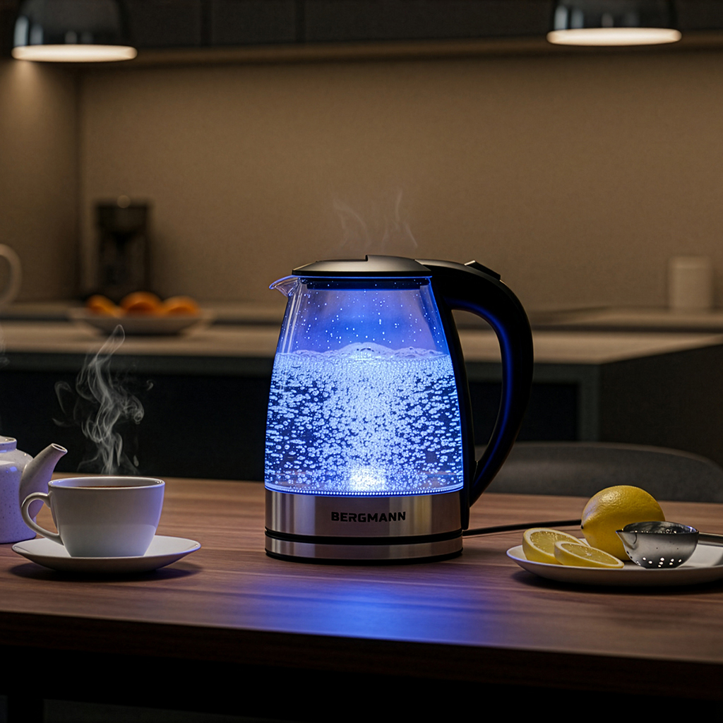 Czajnik elektryczny szklany BERGMANN ZH002 1,8L 2200W podstawa inox N - obrazek 5