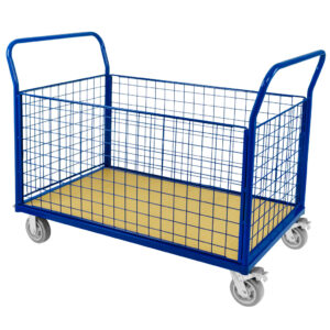 Wózek platformowy FORKBERG 500kg cztery burty siatkowane 110cm x 70cm x H-99cm niebieski N