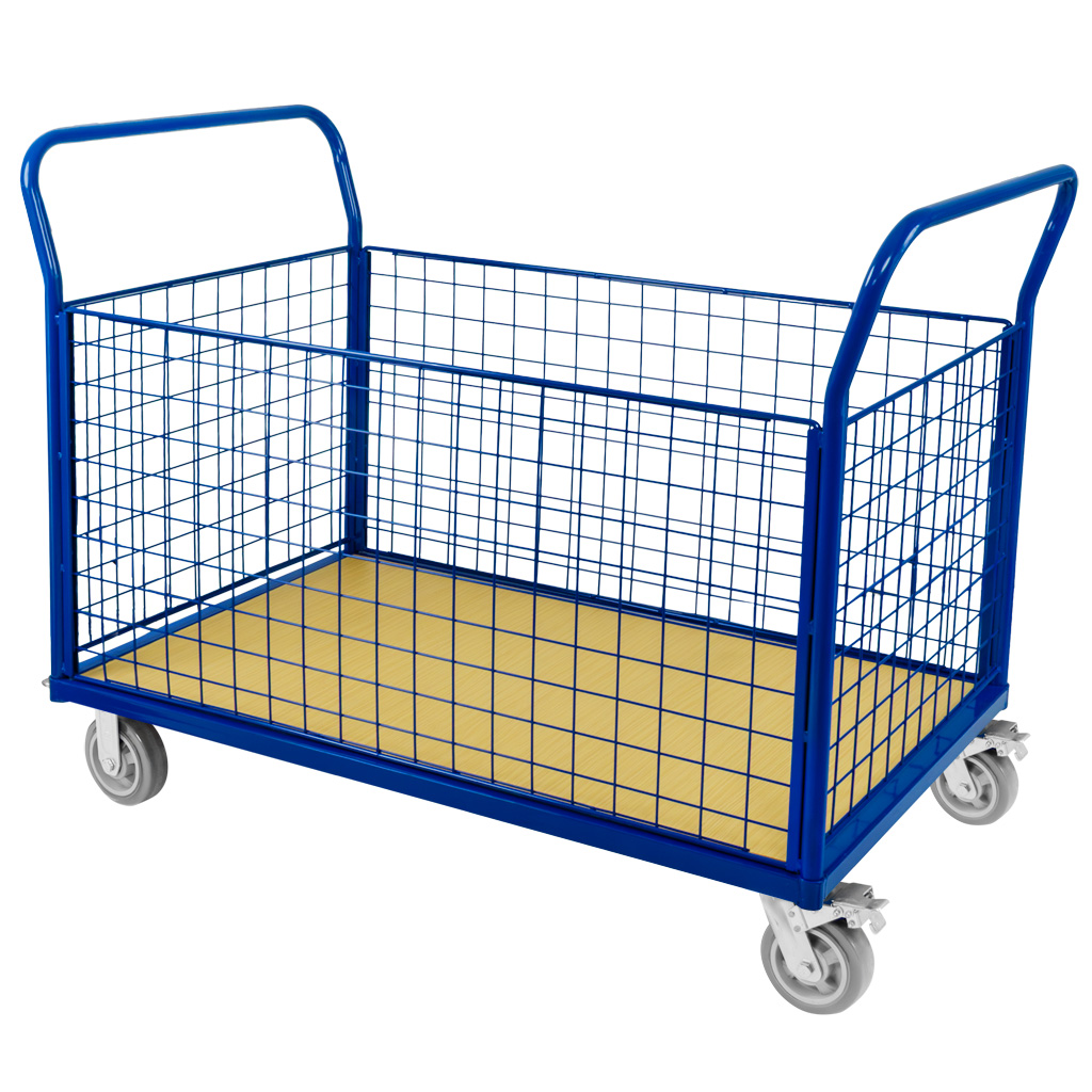 Wózek platformowy FORKBERG 500kg cztery burty siatkowane 110cm x 70cm x H-99cm niebieski N