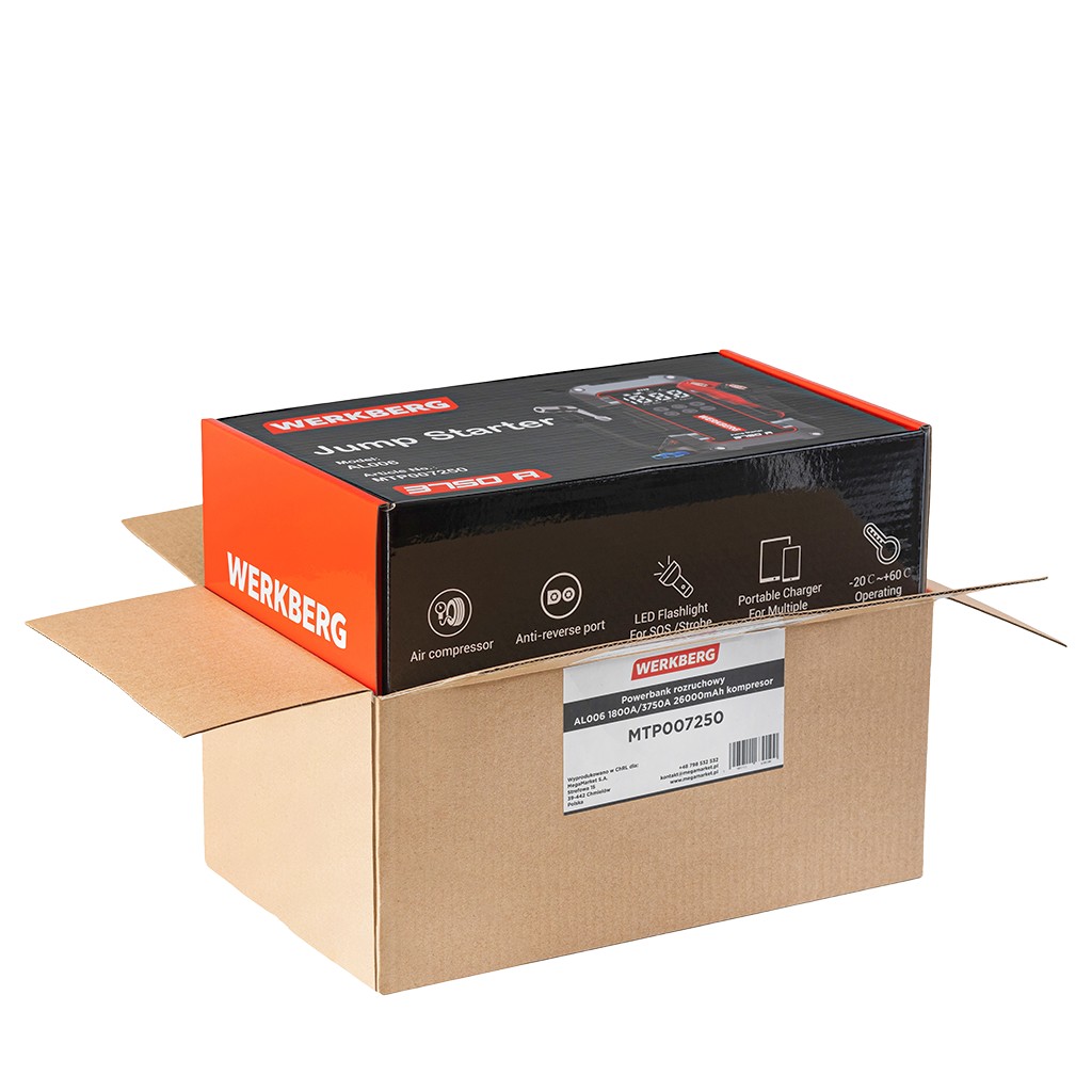 Powerbank rozruchowy WERKBERG AL006 1800A/3750A 26000mAh kompresor N - obrazek 13