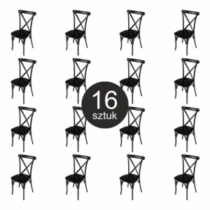 Krzesło drewniane bankietowe kuchenne rustykalne FURVERO BOHO drewno bukowe czarny ZESTAW 16 szt N