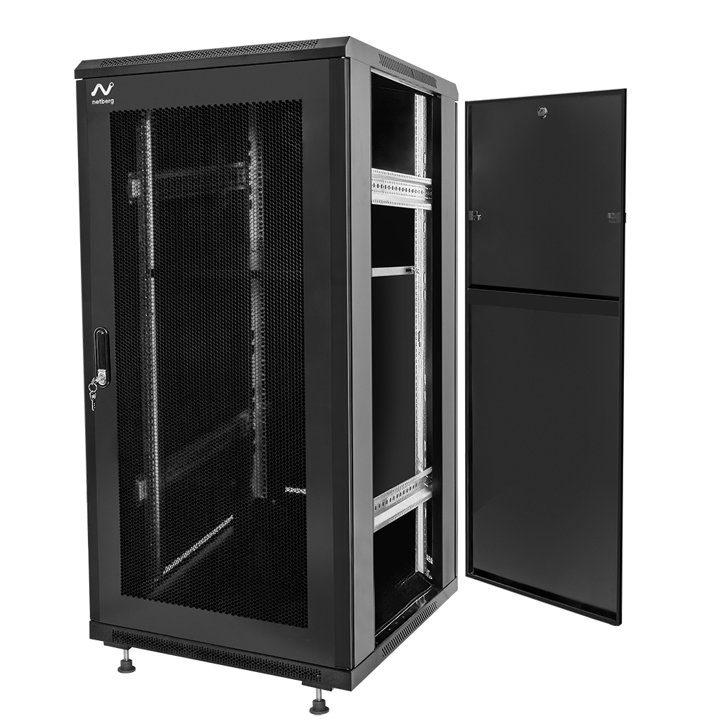 Szafa Rack NETBERG 19" 28U 600x800 stojąca drzwi perforowane czarny N - obrazek 2