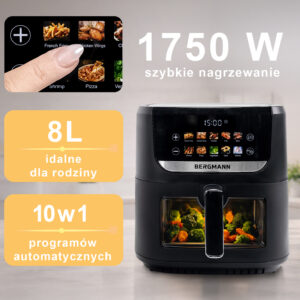Frytkownica beztłuszczowa BERGMANN YI 1 komora 8l 1750W książka N