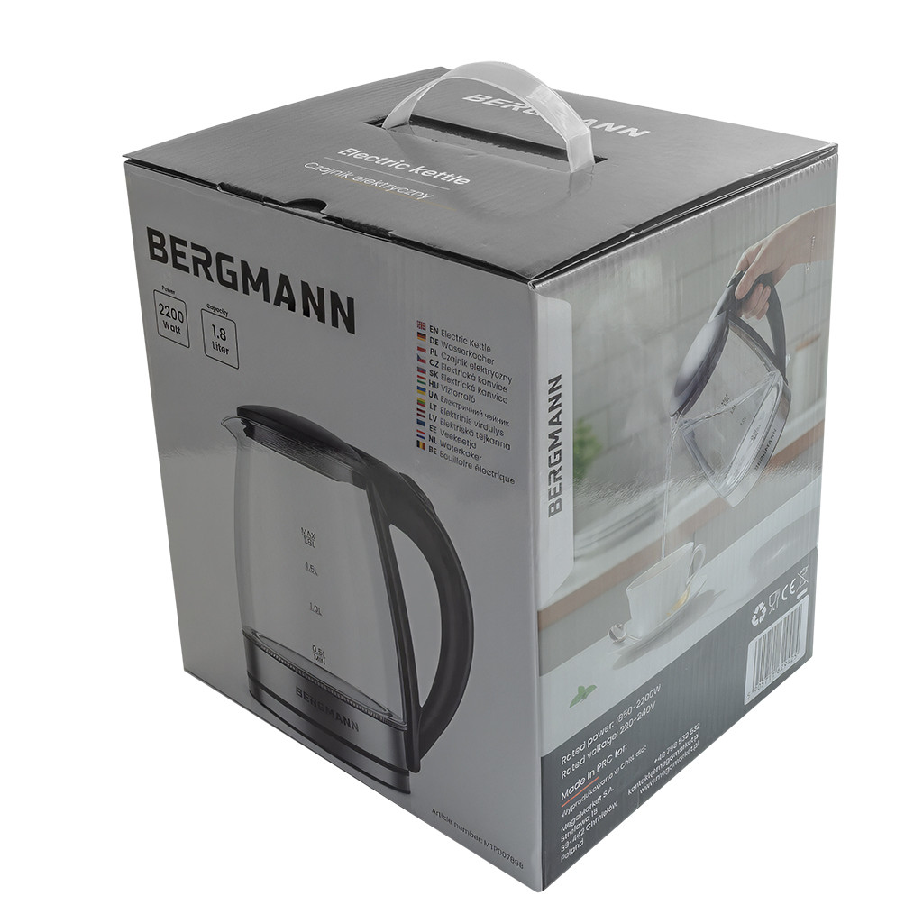 Czajnik elektryczny szklany BERGMANN ZH002 1,8L 2200W podstawa inox N - obrazek 13
