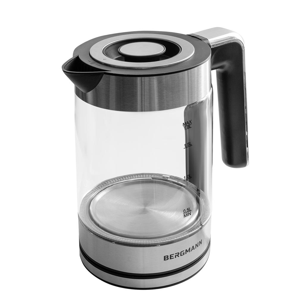 Czajnik elektryczny szklany BERGMANN ZH004 1,8L 2200W podstawa inox kształt cylindryczny N - obrazek 3