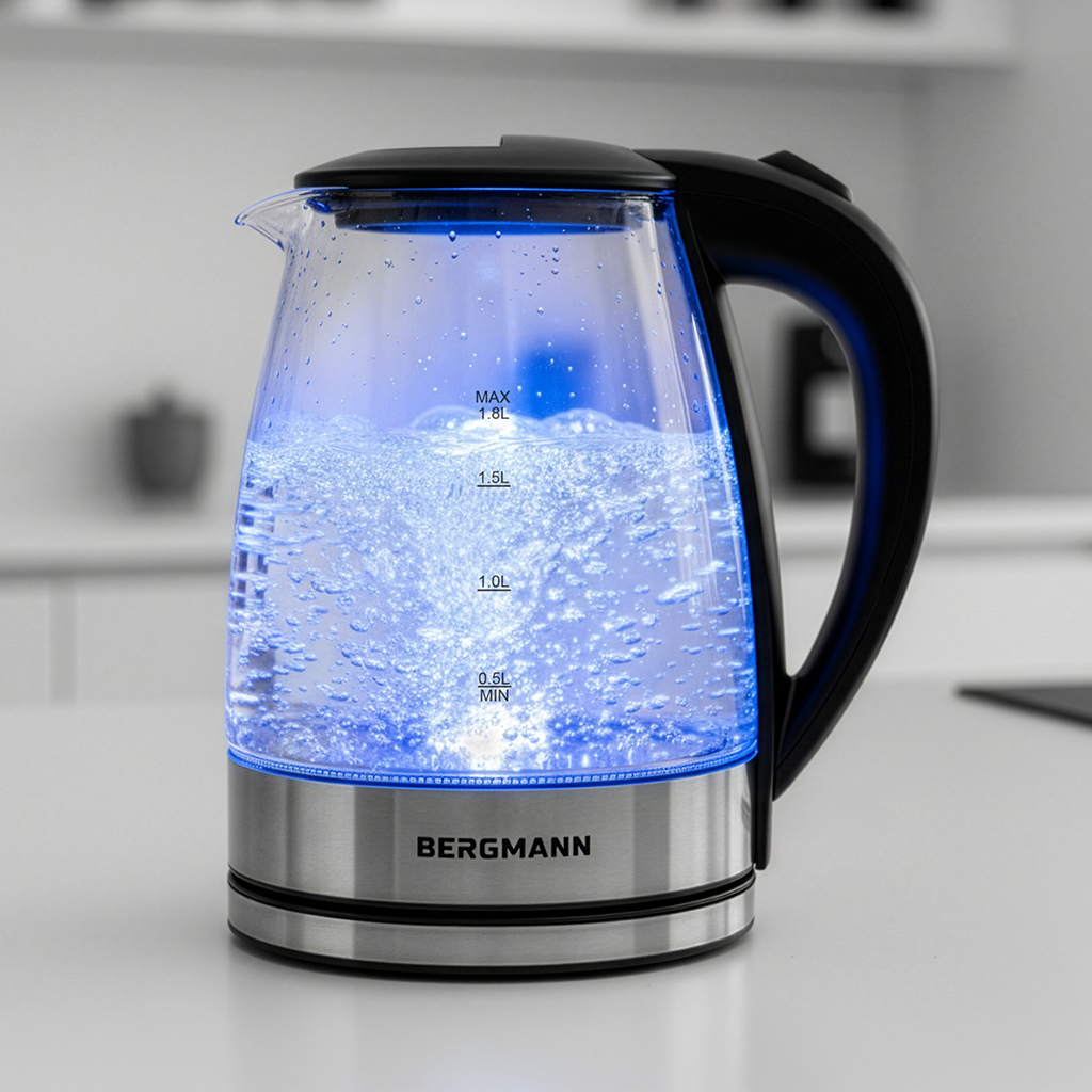 Czajnik elektryczny szklany BERGMANN ZH002 1,8L 2200W podstawa inox N - obrazek 4